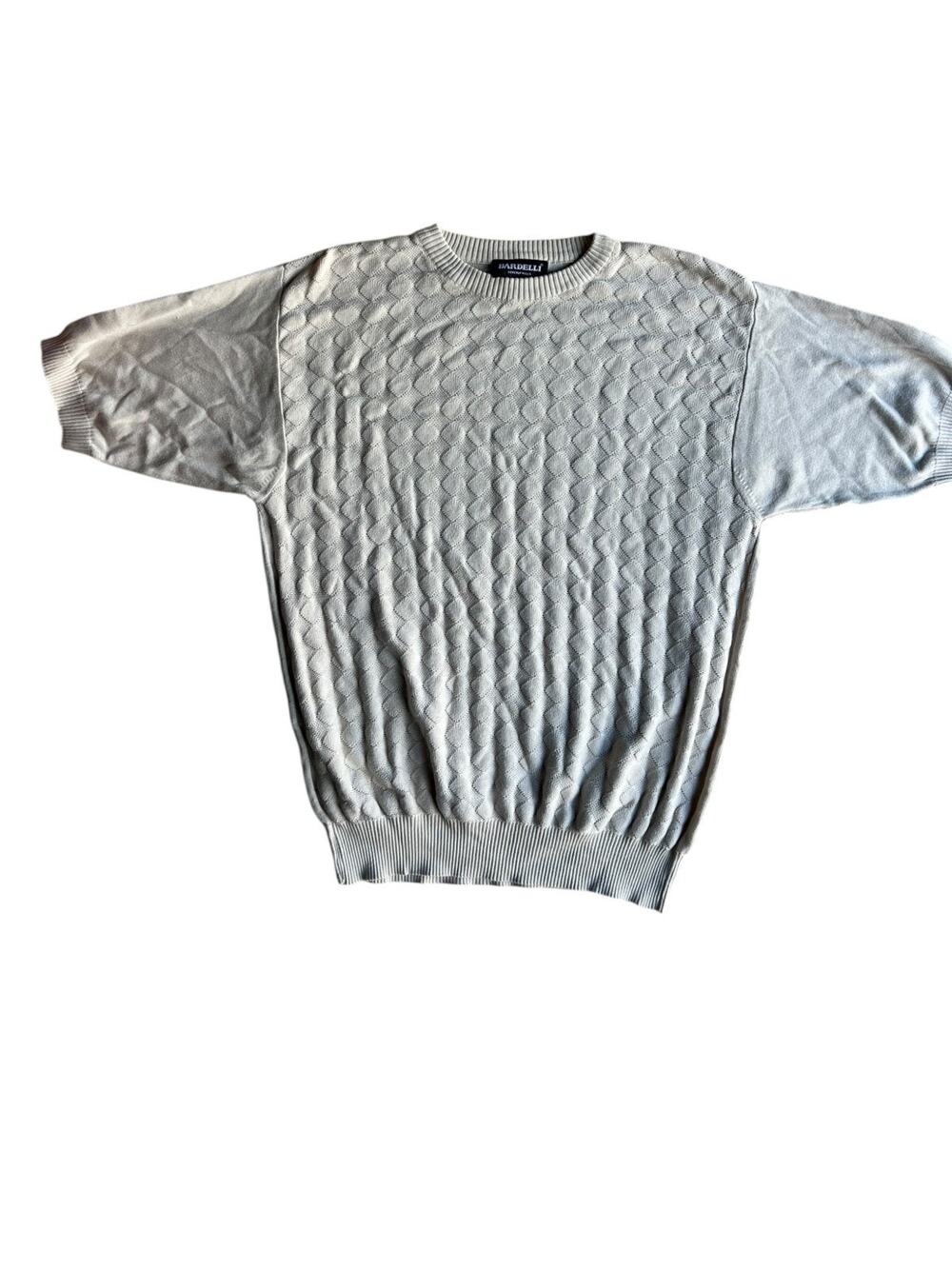 Bardelli Men's Retro Preppy 90s Short Sleeve Knit Cream Argyle Textured Italy L